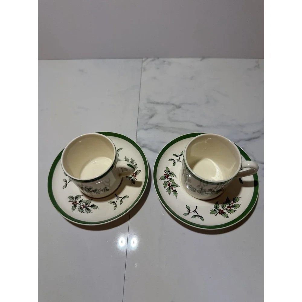 Spode Christmas Tree Pattern Demitasse/Expresso Cups & Saucers 2 Cups / 2 Saucer
